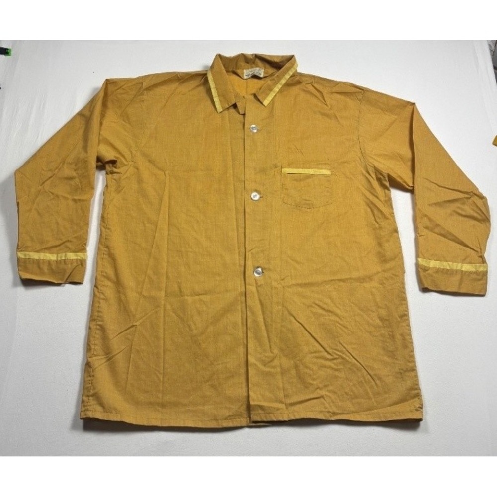 Vintage Brent XL Mustard Yellow Long Sleeve Pajama Sleep Shirt 1970s